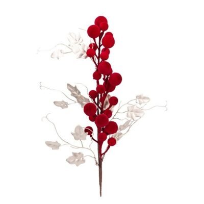 ΚΛΑΔΙ ΜΕ ΚΟΚΚΙΝΕΣ ΒΕΛΟΥΔΙΝΕΣ ΜΠΑΛΕΣ ΚΑΙ ΠΛΑΤΙΝΕ ΦΥΛΛΑΡΑΚΙΑ. 65cm (600-49278)