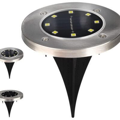 Entac Ηλιακό Κήπου 10cm Ανοξείδωτο ατσάλι 8 LED Φως Δαπέδου (4τμχ) (15.007.0086)