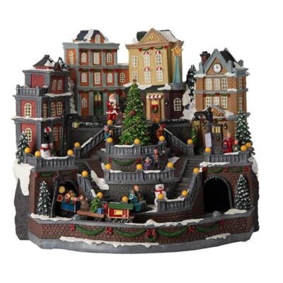 ΠΟΛΗ ΜΕ ΧΡΙΣΤΟΥΓΕΝΝΙΑΤΙΚΟ ΔΕΝΤΡΟ ΚΑΙ ΤΡΑΙΝΑΚΙ, ΜΕ ΜΟΥΣΙΚΗ ΚΑΙ ΚΙΝΗΣΗ, ΜΕ ΜΕΤΑΣΧΗΜΑΤΙΣΤΗ, 46x41x37cm (600-48412)