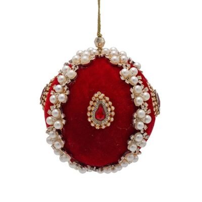 ΒΕΛΟΥΔΙΝΗ ΜΠΑΛΑ, ΚΟΚΚΙΝΗ, ΠΟΛΥΤΕΛΕΙΑΣ, ΜΕ ΛΕΥΚΕΣ ΠΕΡΛΕΣ ΚΑΙ ΚΟΚΚΙΝΑ ΠΕΤΡΑΔΙΑ, 10cm (600-49162)