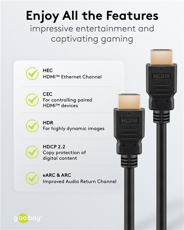 Goobay Καλώδιο HDMI Ethernet Υψηλής Ταχύτητας 4K/60Hz 18Gbit/s Μαύρο 0,5μ 80096 (11.002.0029) - Image 9