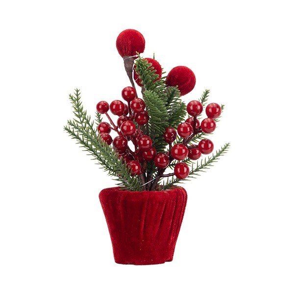 DISPLAY BOX, ΓΛΑΣΤΡΑΚΙ ΚΟΚΚΙΝΟ ΜΕ ΒΕΛΟΥΔΙΝΕΣ ΜΠΑΛΙΤΣΕΣ ΚΑΙ ΜΕΤΑΛΛΙΖΕ BERRIES, 6TMX, 23cm (600-49419)