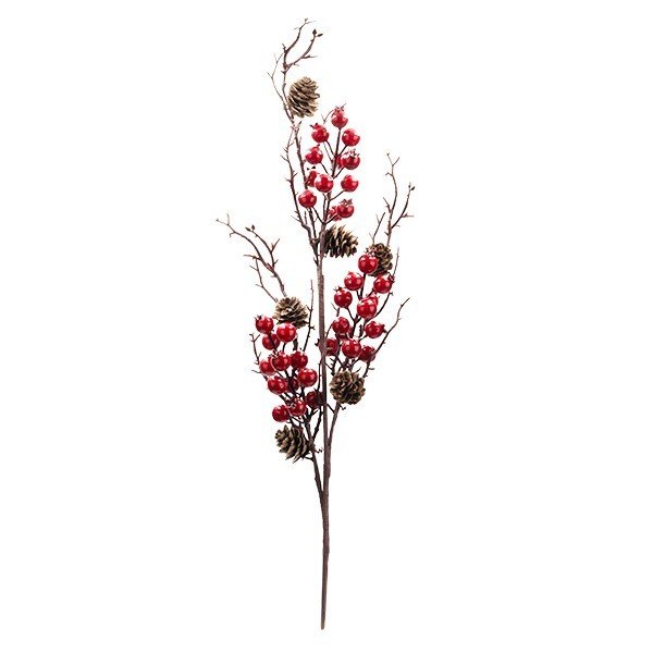 ΚΛΑΔΙ ΜΕ ΓΥΑΛΙΣΤΕΡΑ ΚΟΚΚΙΝΑ BERRIES ΚΑΙ ΜΙΚΡΕΣ ΚΟΥΚΟΥΝΑΡΕΣ, 70cm (600-49389)