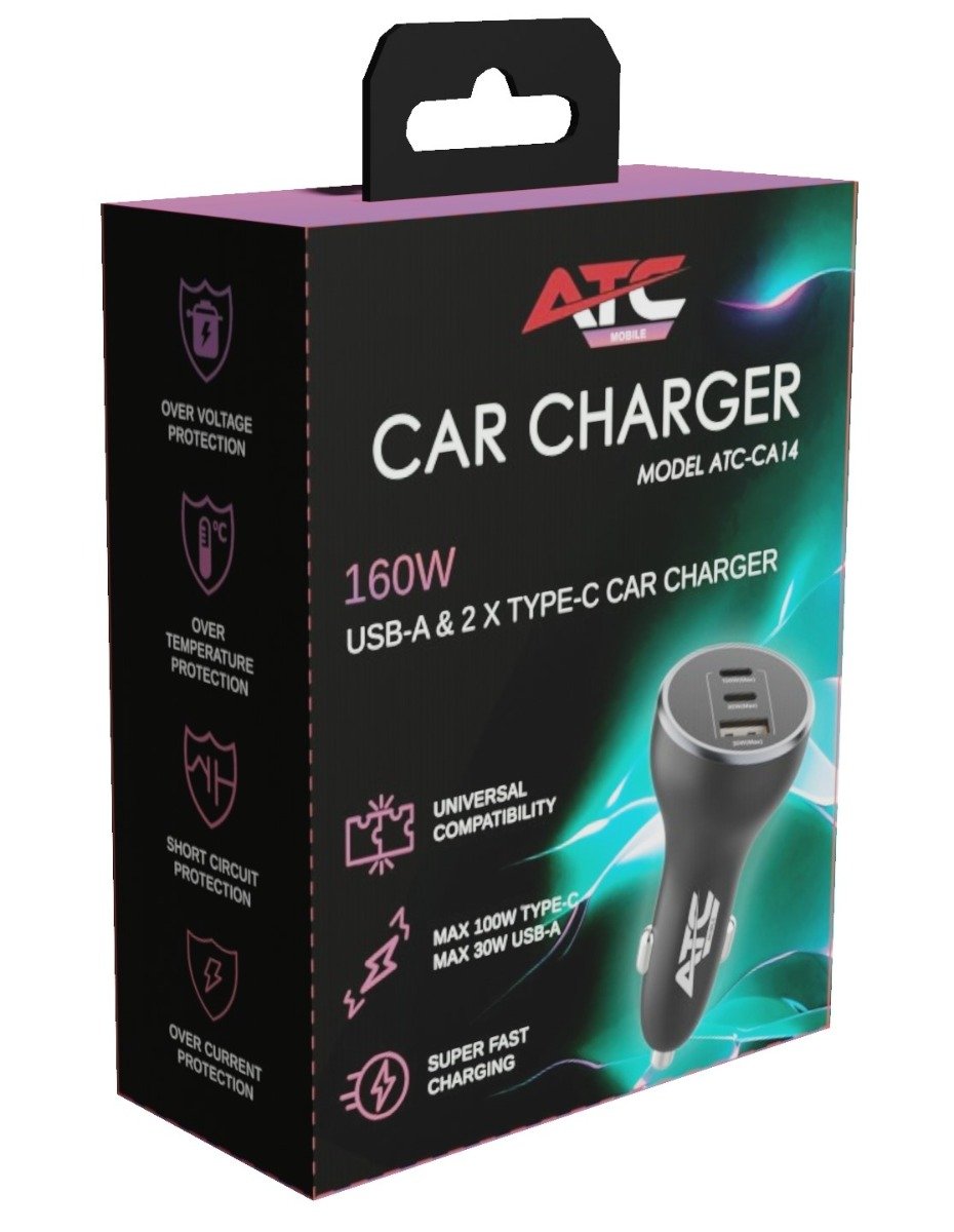 ATC-CA14 Φορτιστής Αυτοκινήτου 160W με USB-A & 2xType-C (20.008.0016) - Image 2