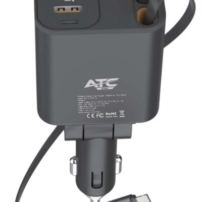 ATC-CA16 Φορτιστής Αυτοκινήτου 45W USB-A & Type-C με Επεκτεινόμενο Καλώδιο Lightning & Type-C (20.008.0018)