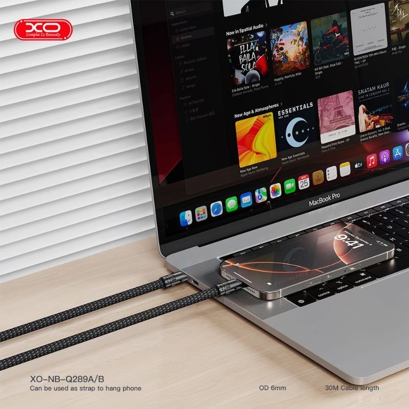 XO NB-Q289B Καλώδιο Φόρτισης & Μεταφοράς Δεδομένων Type-C σε Type-C Πλεκτό 60W Μαύρο 20cm (16.005.0413) - Image 4