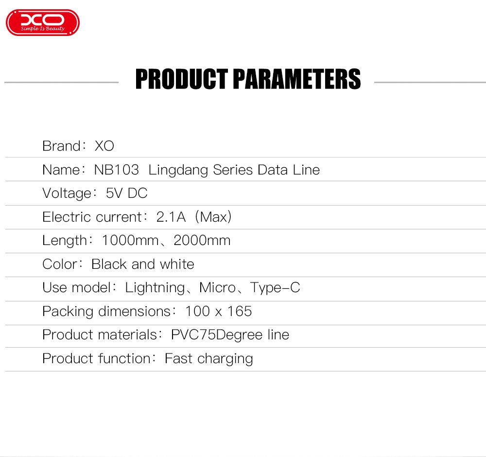 XO NB103 2.0A 3 σε 1 Καλώδιο USB Λευκό (16.005.0357) - Image 3