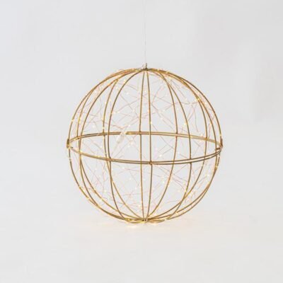 ΦΩΤΙΖΟΜΕΝΗ ΜΕΤΑΛΛΙΚΗ ΜΠΑΛΑ 40cm, 240 MINI LED, ΜΕΤΑΣΧΗΜΑΤΙΣΤΗ, ΧΡΥΣΟΣ ΜΕΤΑΛΛΙΚΟΣ ΣΚΕΛΕΤΟΣ, ΜΠΡΟΝΖΕ ΧΑΛΚΙΝΟ ΚΑΛΩΔΙΟ, ΘΕΡΜΟ ΛΕΥΚΟ LED, ΠΡΟΕΚΤΑΣΗ ΠΑΡΟΧΗΣ 5m, IP44 (600-40095)