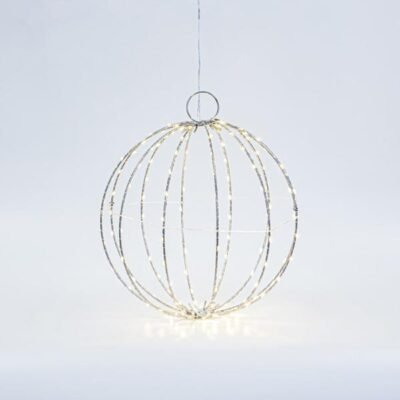 ΑΣΗΜΙ ΜΕΤΑΛΛΙΚΗ ΜΠΑΛΑ ΦΩΤΙΖΟΜΕΝΗ 30cm, 144 MINI LED, ΣΤΑΘΕΡΟΣ ΜΕΤΑΣΧΗΜΑΤΙΣΤΗΣ, ΑΣΗΜΙ ΧΑΛΚΙΝΟ ΚΑΛΩΔΙΟ, ΘΕΡΜΟ ΛΕΥΚΟ LED, ΠΡΟΕΚΤΑΣΗ ΠΑΡΟΧΗΣ 3m, IP44 (600-22401)