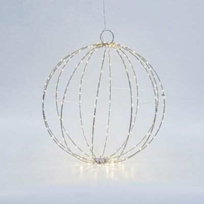 ΑΣΗΜΙ ΜΕΤΑΛΛΙΚΗ ΜΠΑΛΑ ΦΩΤΙΖΟΜΕΝΗ 40cm, 240 MINI LED, ΣΤΑΘΕΡΟΣ ΜΕΤΑΣΧΗΜΑΤΙΣΤΗΣ, ΑΣΗΜΙ ΧΑΛΚΙΝΟ ΚΑΛΩΔΙΟ, ΘΕΡΜΟ ΛΕΥΚΟ LED, ΠΡΟΕΚΤΑΣΗ ΠΑΡΟΧΗΣ 3m, IP44 (600-22402)