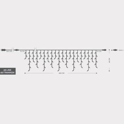 ΒΡΟΧΗ, 288 LED 3mm, 36V ΜΕΤΑΣΧΗΜΑΤΙΣΤΗ, 4 ΕΠΕΚΤΑΣΕΙΣ ΕΩΣ 3 ΣΕΤ, ΔΙΑΦΑΝΟ PVC ΚΑΛΩΔΙΟ, ΘΕΡΜΟ ΛΕΥΚΟ LED (H60 x W600cm, 5/7/5/7), ΠΡΟΕΚΤΑΣΗ ΠΑΡΟΧΗΣ 3m, ΙΡ44 (600-06631)