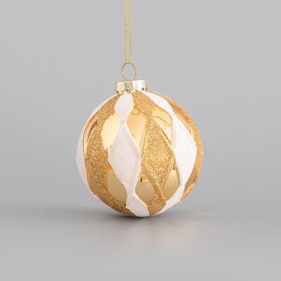 ΓΥΑΛΙΝΗ ΜΠΑΛΑ, ΧΡΥΣΗ ΜΕ ΛΕΥΚΑ ΣΧΕΔΙΑ, 8cm (600-44913)