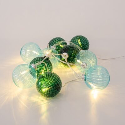 ΣΕΙΡΑ, 10 LED 5mm, ΠΡΑΣΙΝΕΣ ΓΥΑΛΙΝΕΣ ΜΠΑΛΕΣ Φ6cm, 4.5V ΜΕΤΑΣΧΗΜΑΤΙΣΤΗ, ΔΙΑΦΑΝΟ PVC ΚΑΛΩΔΙΟ, ΘΕΡΜΟ ΛΕΥΚΟ LED ΑΝΑ 15cm, ΠΡΟΕΚΤΑΣΗ ΠΑΡΟΧΗΣ 3m, IP44 (600-11249)