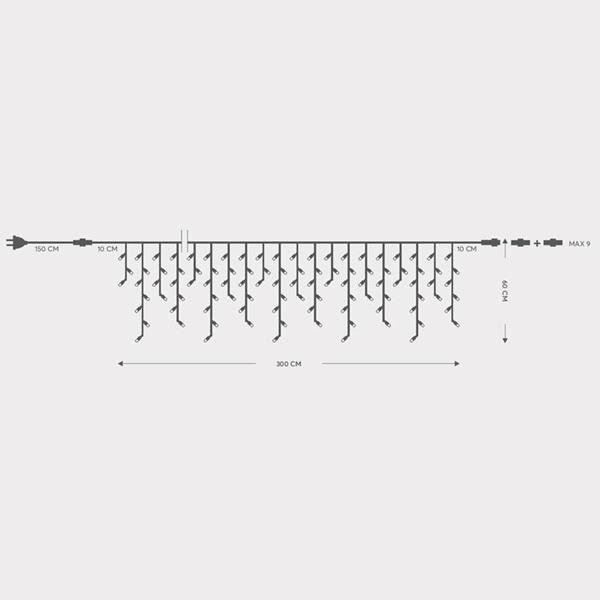 ΒΡΟΧΗ, 144 LED 5mm ΜΕ ΚΑΛΥΜΜΑ, 230V, 3 ΕΠΕΚΤΑΣΕΙΣ ΕΩΣ 8 SET, ΠΡΑΣΙΝΟ ΚΑΟΥΤΣΟΥΚ ΚΑΛΩΔΙΟ, ΛΕΥΚΟ LED (H60 x W300cm, 5/7/5/7), ΠΡΟΕΚΤΑΣΗ ΠΑΡΟΧΗΣ 1.5m, ΙΡ65 (600-11119)