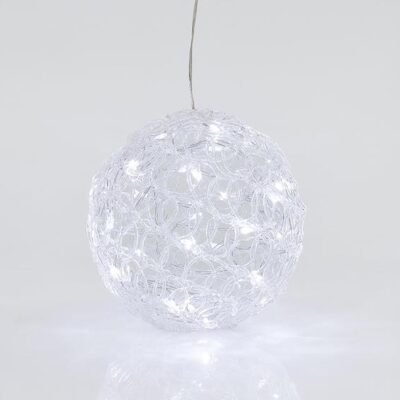 ΑΚΡΥΛΙΚΗ ΜΠΑΛΑ, 30 ΛΕΥΚΑ LED, ΜΕ ΜΕΤΑΣΧΗΜΑΤΙΣΤΗ, 20cm, IP44 (600-40087)