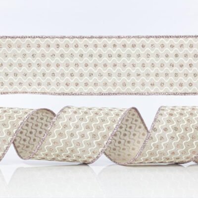 ΚΟΡΔΕΛΑ ΕΚΡΟΥ, ΜΕ ΡΟΖ ΚΑΙ ΑΣΗΜΙ GLITTER, 6,35cm, 10Y (600-41106)