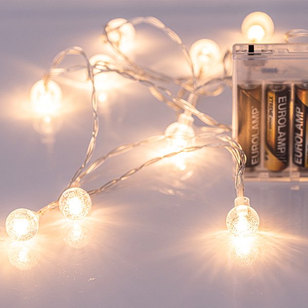 ΣΕΙΡΑ, 10 LED 5mm, ΑΚΡΥΛΙΚΕΣ ΔΙΑΦΑΝΕΣ ΜΠΑΛΕΣ 1.8cm, ΜΠΑΤΑΡΙΑΣ 3xAA, ΔΙΑΦΑΝΟ PVC ΚΑΛΩΔΙΟ, ΘΕΡΜΟ ΛΕΥΚΟ LED ΑΝΑ 15cm, ΠΡΟΕΚΤΑΣΗ ΠΑΡΟΧΗΣ 50cm, IP20 (600-11248) - Image 2