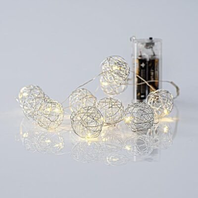 ΣΕΙΡΑ, 10 MINI LED, ΜΕΤΑΛΛΙΚΕΣ ΜΠΑΛΕΣ 3cm, ΜΠΑΤΑΡΙΑΣ 2xAA, ΑΣΗΜΙ ΧΑΛΚΙΝΟ ΚΑΛΩΔΙΟ, ΘΕΡΜΟ ΛΕΥΚΟ LED ANA 10cm, ΠΡΟΕΚΤΑΣΗ ΠΑΡΟΧΗΣ 50cm, IP20 (600-11236)