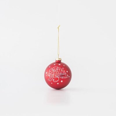ΓΥΑΛΙΝΗ ΜΠΑΛΑ, ΚΟΚΚΙΝΗ, MERRY CHRISTMAS, ΣΕΤ 4ΤΜΧ, 10cm (600-45760)