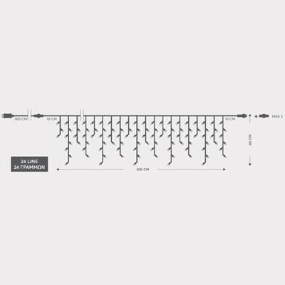 ΒΡΟΧΗ, 144 LED 3mm, 36V ΜΕΤΑΣΧΗΜΑΤΙΣΤΗ, 4 ΕΠΕΚΤΑΣΕΙΣ ΕΩΣ 3 ΣΕΤ, ΔΙΑΦΑΝΟ PVC ΚΑΛΩΔΙΟ, ΘΕΡΜΟ ΛΕΥΚΟ LED (H60 x W300cm, 5/7/5/7), ΠΡΟΕΚΤΑΣΗ ΠΑΡΟΧΗΣ 3m, ΙΡ44 (600-11356)