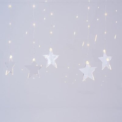 ΚΟΥΡΤΙΝΑ, 47 MINI LED, 4.5V ΜΕΤΑΣΧΗΜΑΤΙΣΤΗ, 7 ΑΚΡΥΛΙΚΑ ΑΣΤΕΡΙΑ, ΑΣΗΜΙ ΧΑΛΚΙΝΟ ΚΑΛΩΔΙΟ, ΘΕΡΜΟ ΛΕΥΚΟ LED (H80 x W120cm), ΠΡΟΕΚΤΑΣΗ ΠΑΡΟΧΗΣ 3m, IP44 (600-11247)
