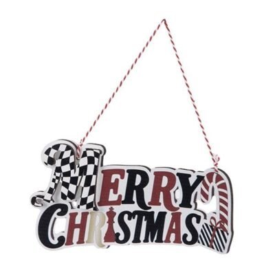 ΣΤΟΛΙΔΙ ΚΡΕΜΑΣΤΟ ΞΥΛΙΝΟ, MERRY CHRISTMAS, ΛΕΥΚΟ ΚΟΚΚΙΝΟ ΜΑΥΡΟ, 12x15x23cm (600-49140)
