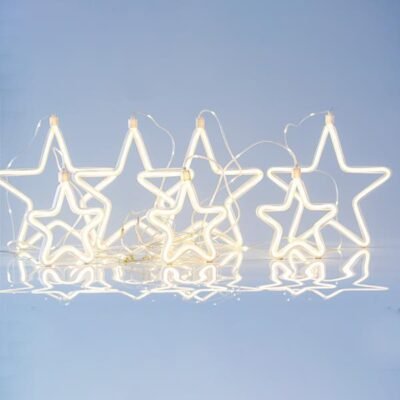 ΚΟΥΡΤΙΝΑ, 47 MINI LED, 27V ADAPTOR, 4 ΜΕΓΑΛΑ 18cm & 3 ΜΙΚΡΑ 14cm ΑΣΤΕΡΙΑ NEON Φ., 4 ΕΠΕΚΤΑΣΕΙΣ ΕΩΣ 3 ΣΕΤ, ΑΣΗΜΙ ΧΑΛΚΙΝΟ ΚΑΛΩΔΙΟ, ΘΕΡΜΟ ΛEΥΚΟ LED & ΘΕΡΜΗ ΛΕΥΚΗ NEON Φ. (H108 x W150cm), LEAD WIRE 3m, IP44 (600-02340)