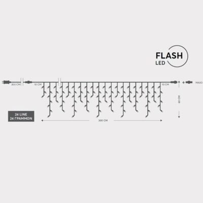 ΒΡΟΧΗ, 144 LED 3mm, 36V ΜΕΤΑΣΧΗΜΑΤΙΣΤΗ, 4 ΕΠΕΚΤΑΣΕΙΣ ΕΩΣ 3 ΣΕΤ, ΔΙΑΦΑΝΟ PVC ΚΑΛΩΔΙΟ, 120 ΘΕΡΜΟ ΛΕΥΚΟ LED & 24 ΛΕΥΚΑ FLASH LED (H60 x W300cm, 5/7/5/7), ΠΡΟΕΚΤΑΣΗ ΠΑΡΟΧΗΣ 3m, ΙΡ44 (600-11364)