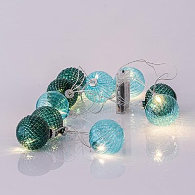 ΣΕΙΡΑ, 10 LED 5mm, ΠΡΑΣΙΝΕΣ ΓΥΑΛΙΝΕΣ ΜΠΑΛΕΣ 6cm, ΜΠΑΤΑΡΙΑΣ 3xAA, ΔΙΑΦΑΝΟ PVC ΚΑΛΩΔΙΟ, ΘΕΡΜΟ ΛΕΥΚΟ LED ΑΝΑ 15cm, ΠΡΟΕΚΤΑΣΗ ΠΑΡΟΧΗΣ 50cm, IP20 (600-11245)